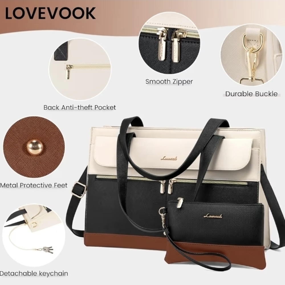 Black, Cream, and Brown Laptop Bag Set